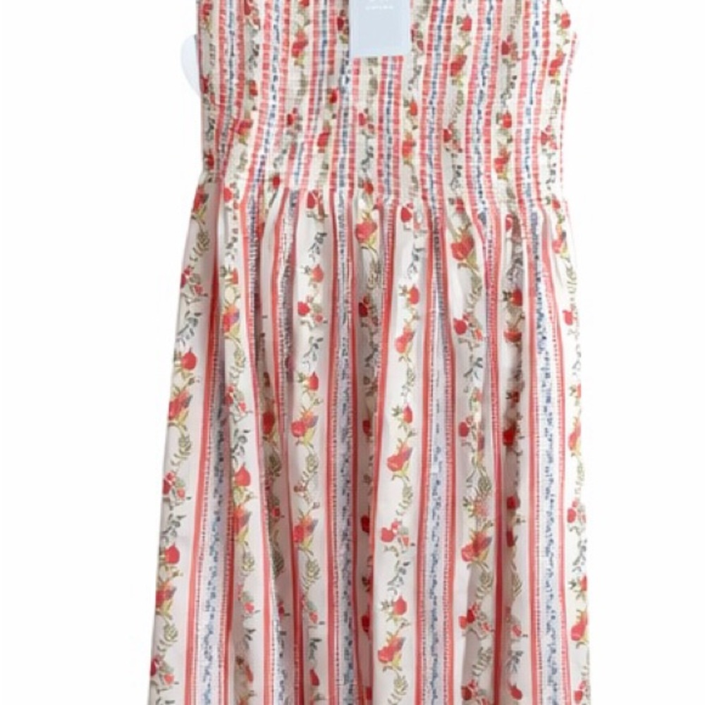 Hill House Floral Striped Dress - Red and White